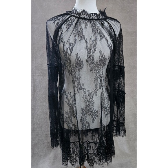 Unbranded Tops - Unbranded Sheer Lace Tunic Top Large Black Whimsigoth Layering Grunge Romantic